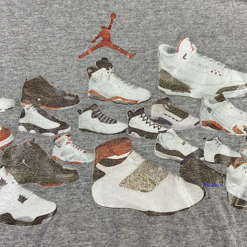 Vintage Nike Air Jordan T-Shirt Sneaker History Y2K Graphic‎ Tee Gray Men Sz XL